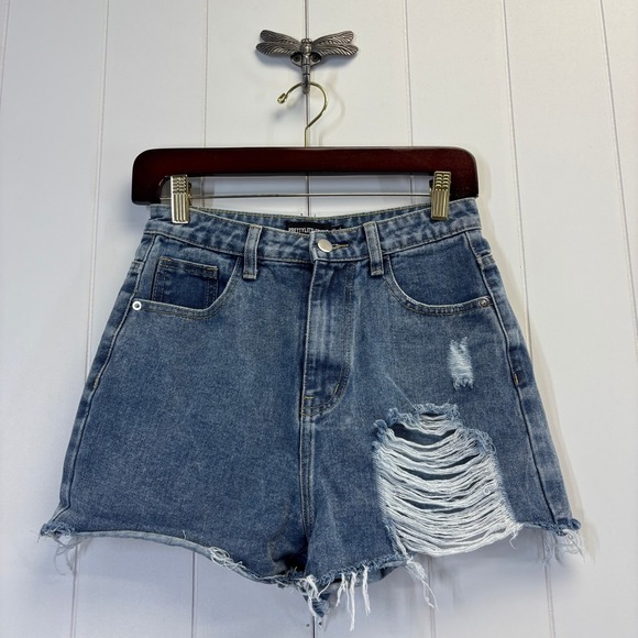 PrettyLittleThing Pants - Pretty Little Thing Boho Distressed Cut Off Denim Shorts Women Size 4 Festival